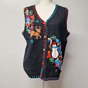 Quacker Factory Christmas Vest Bells Large Embelished  Sweater‎ Knit Embroidered